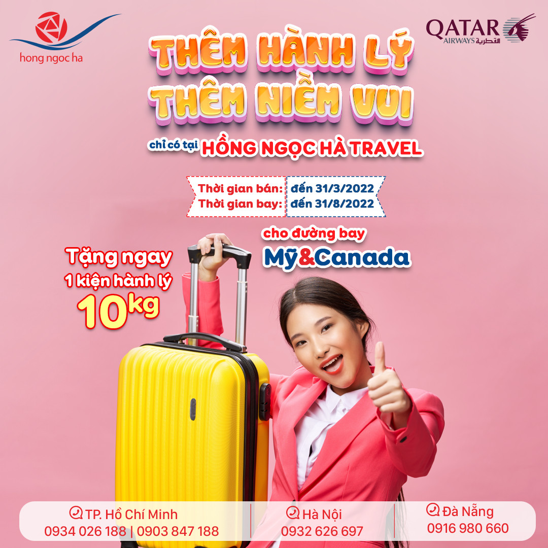 ƯU ĐÃI THÊM 10KG HÀNH LÝ KÝ GỬI KHI BAY CÙNG QATAR AIRWAYS