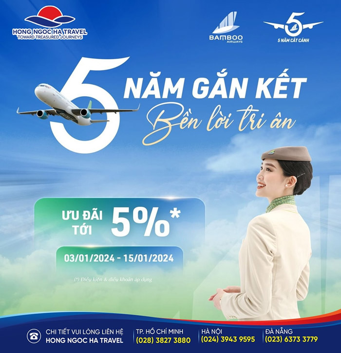 Bamboo Airways tri ân khách hàng với ưu đãi 5% cho booking từ 1 khách