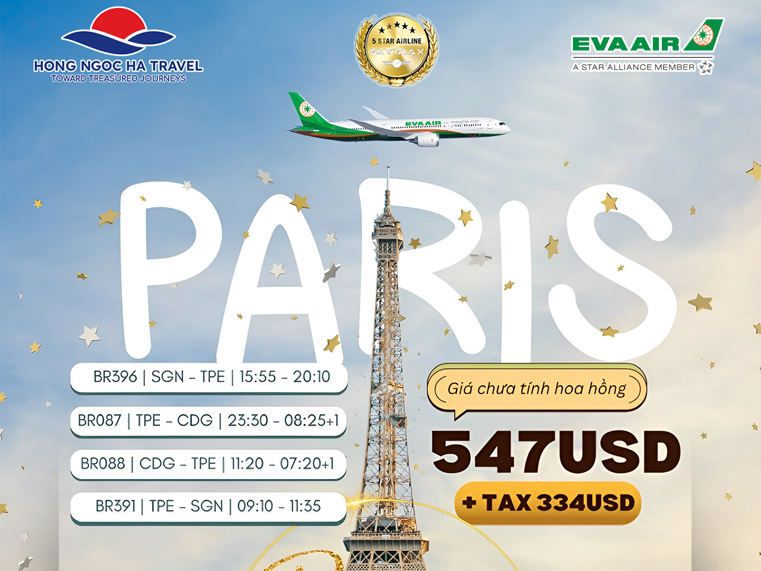 Chương trình khuyến mãi: Chinh phục Paris chỉ từ 547USD cùng EVA Air!
