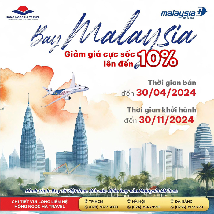 Khuyến mãi bay Malaysia giá rẻ - Giảm sốc 10%