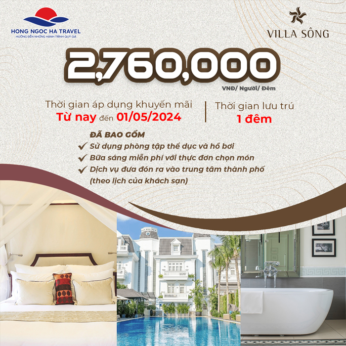 Chỉ từ 2.760K cho một đêm nghỉ dưỡng tại Villa Song Saigon sang trọng và đẳng cấp