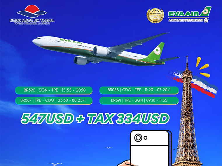 Chỉ 547 USD – khám phá Paris cùng hãng hàng không 5 sao EVA Air