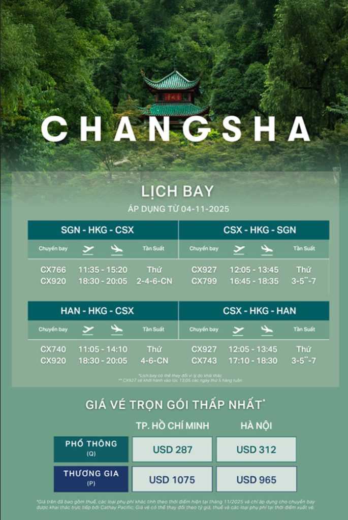 Chương trình giá ưu đãi đặc biệt cho đường bay Hồ Chí Minh/Hà Nội – Changsha
