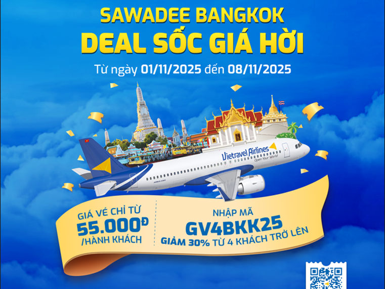 VIETRAVEL AIRLINES ƯU ĐÃI LỚN – ĐI CHUNG TIẾT KIỆM, GIẢM NGAY 30% HÀNH TRÌNH BANGKOK