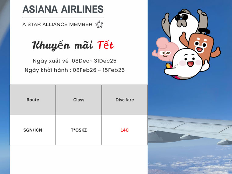 Asiania Airlines – Giá Vé Ưu Đãi Chào Xuân 2026