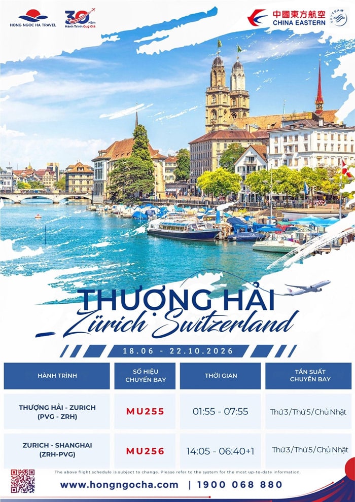 China Eastern Airlines (MU): chính thức khai trương đường bay thẳng Thượng Hải – Zurich