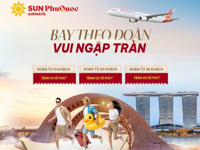 Bay Theo Đoàn Tặng Đến 03 Vé Máy Bay Miễn Phí Cùng Sun PhuQuoc Airways
