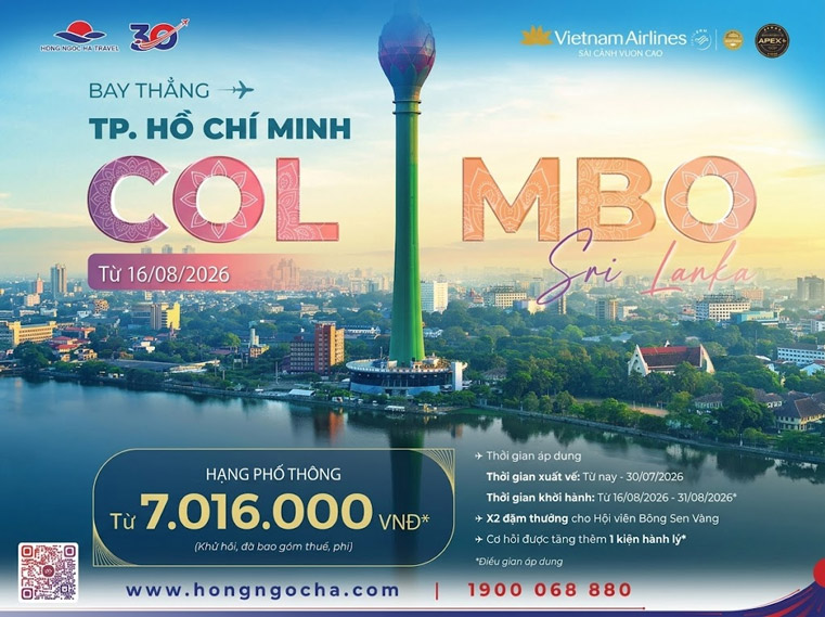 Ưu đãi bay thẳng Tp.HCM – Colombo chỉ từ 7.016.000 VNĐ